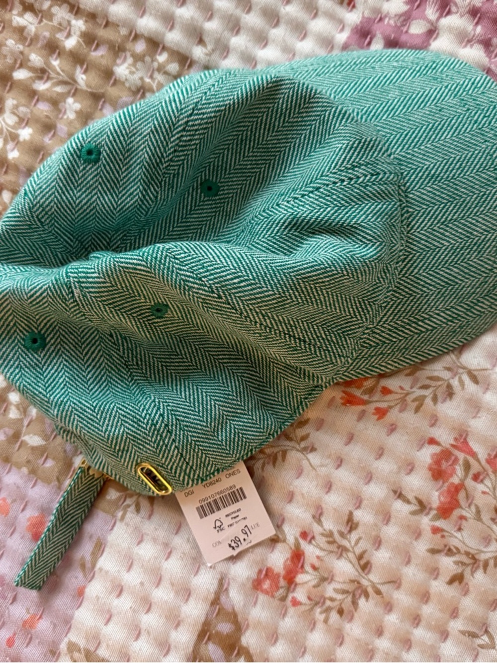 J. Crew Green Herringbone Baseball Cap